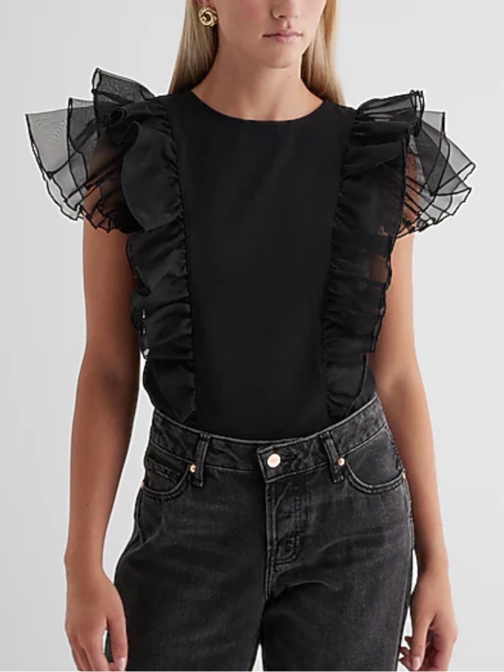 Express Black Ruffle Organza Sleeve Blouse